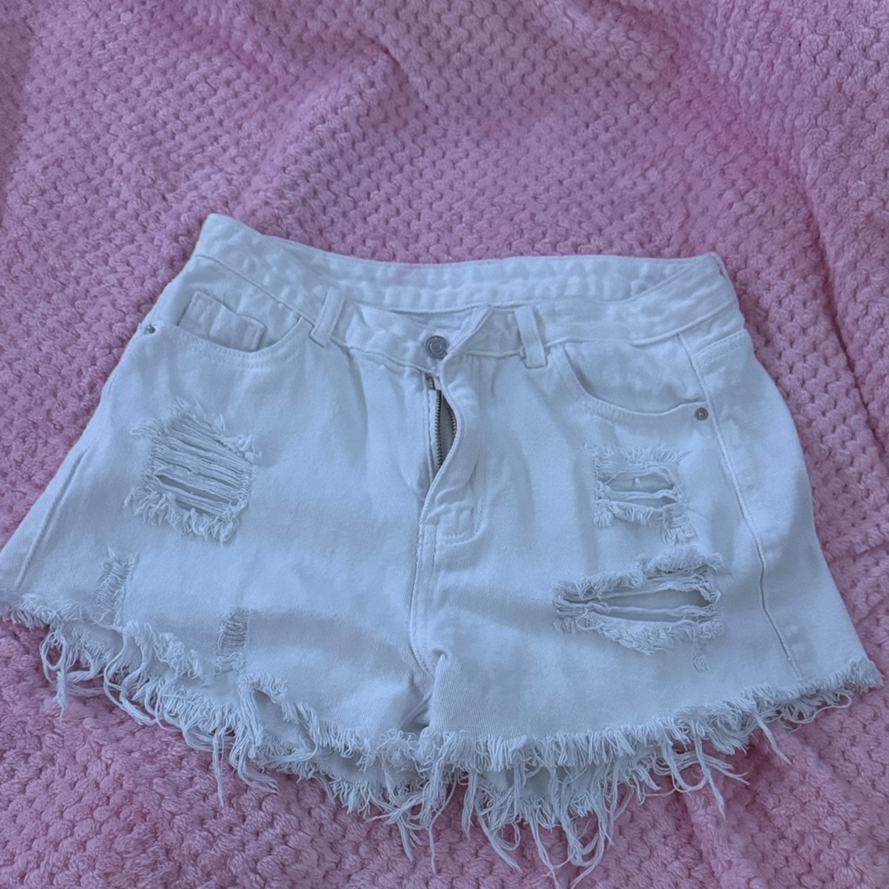 White Distressed Women Shorts